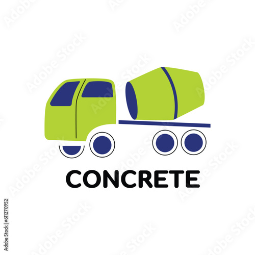 Concrete mixer truck construction vehicle for logo and icon