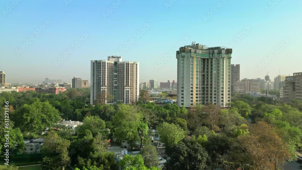 Delhi: Aerial view of center of capital city of India, lot of greenery - landscape panorama of South Asia from above Delhi: Aerial view of center of capital city of India, lot of greenery - landscape panorama of South Asia from above