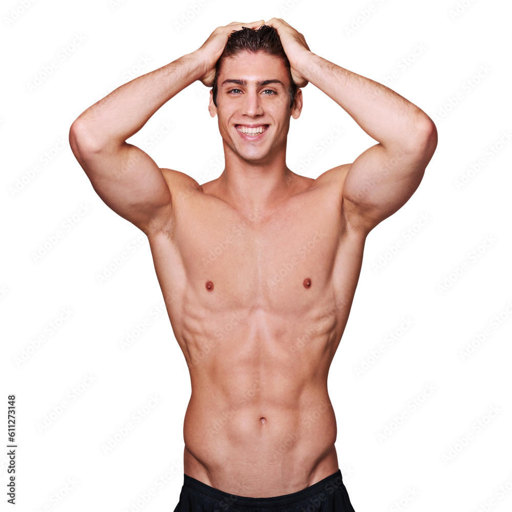 Portrait, muscle and man with a healthy body, shirtless or smile isolated on a transparent background. Face, male person or bodybuilder with fitness, muscular guy or dermatology with self care or png Portrait, muscle and man with a healthy body, shirtless or smile isolated on a transparent background. Face, male person or bodybuilder with fitness, muscular guy or dermatology with self care or png