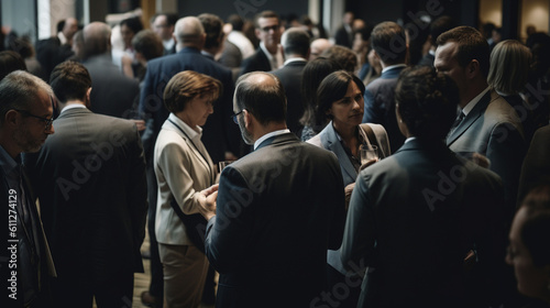 A group of business professionals networking and socializing at a conference or event Generative AI