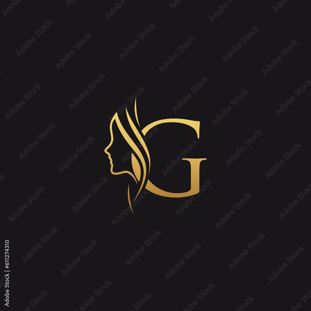 gold colored initial g combined with female face indicating beauty use for salon, hair, business, logo, design, vector, company, branding, and more gold colored initial g combined with female face indicating beauty use for salon, hair, business, logo, design, vector, company, branding, and more