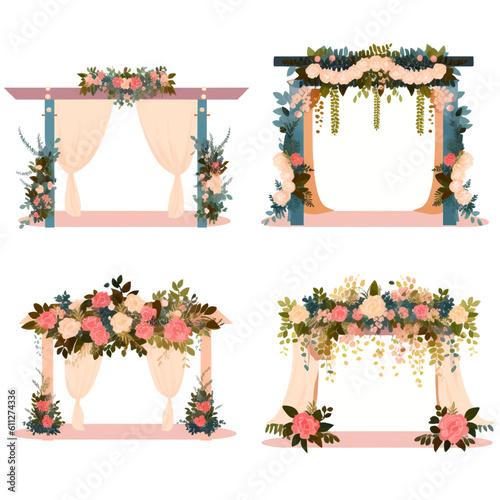 set of vector wedding altars for the marriage ceremony decorated with flowers 