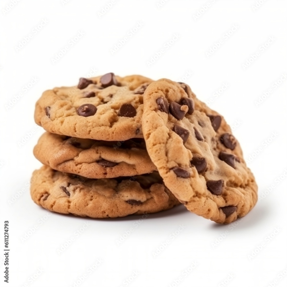 Chocolate chip cookies isolated on white background, Generative AI Chocolate chip cookies isolated on white background, Generative AI