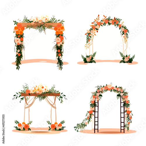set of vector wedding altars for the marriage ceremony decorated with flowers 