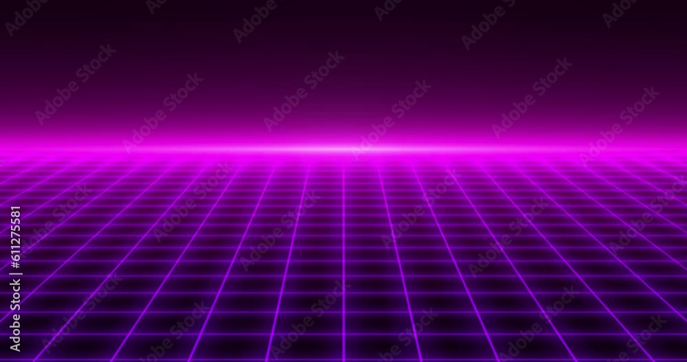 Abstract sci-fi grid, bright glowing neon lines, cyberpunk, wireframe net footage, Retro. .Seamless loop