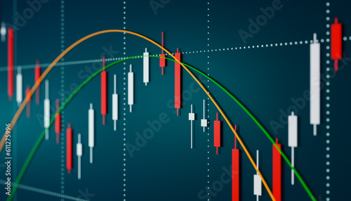 Rising stock market chart. Candle stick chart moving up. Business finance and industry, trading, investment, growht, market research.
