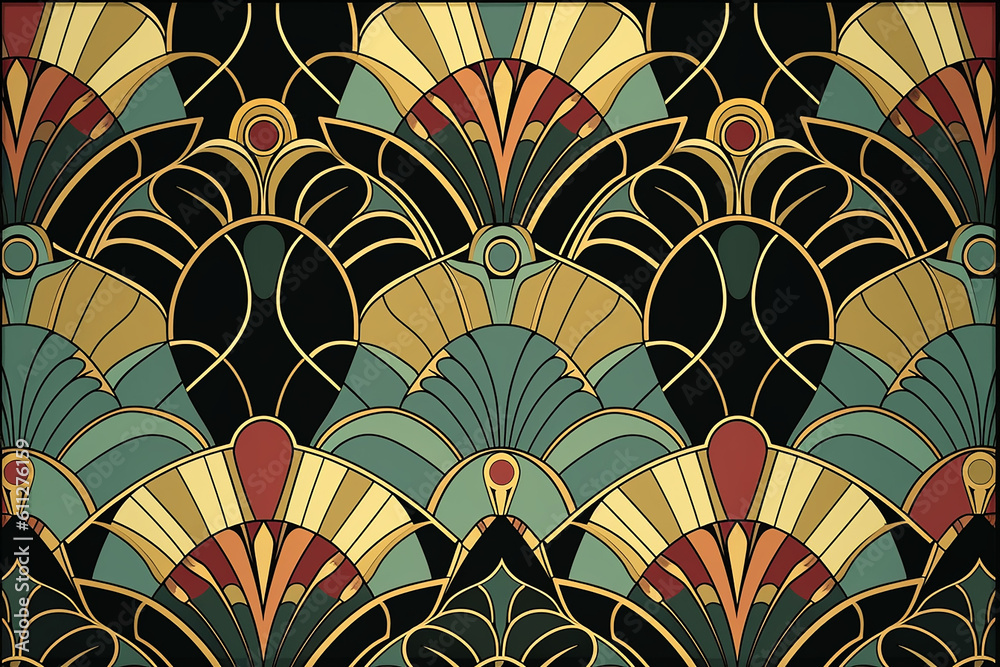 Seamless art deco pattern with abstract ornament. Hand drawn background. Generative ai