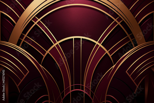 Luxury burgundy background with golden lines. 3d illustration. Generative ai