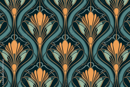 Seamless pattern with decorative floral ornament. 3d illustration in retro style.  Generative ai