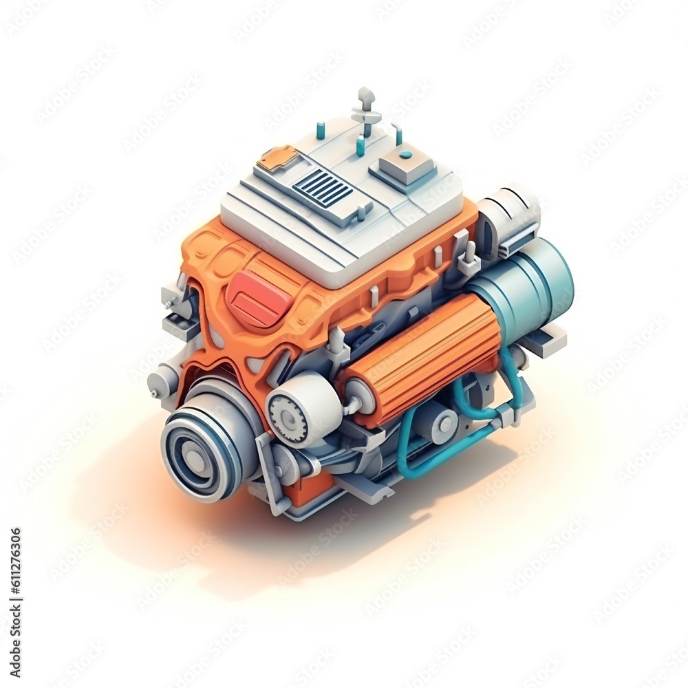 Isometric car engine icon on white background Generative AI Isometric car engine icon on white background Generative AI