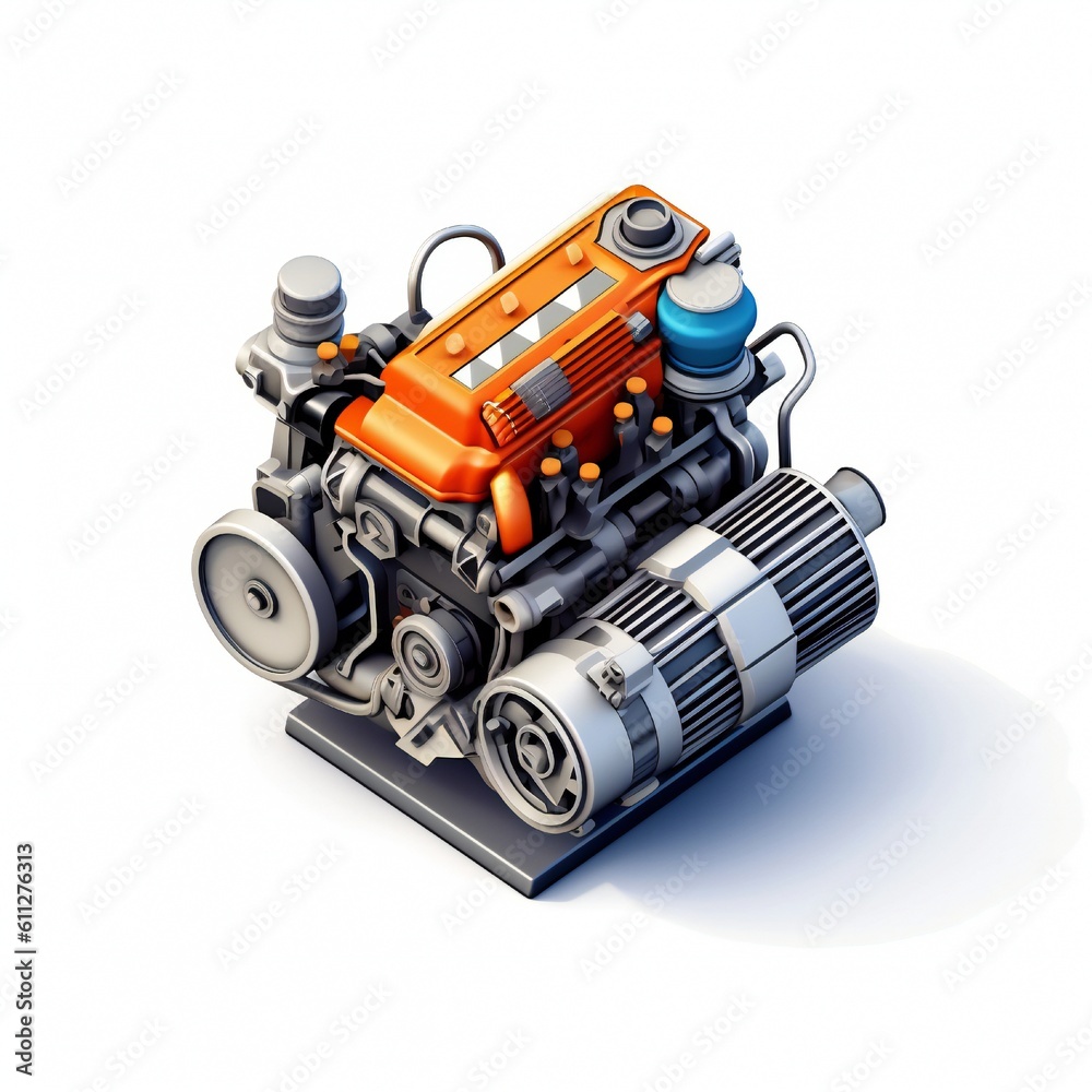 Fototapeta premium Isometric car engine icon on white background Generative AI