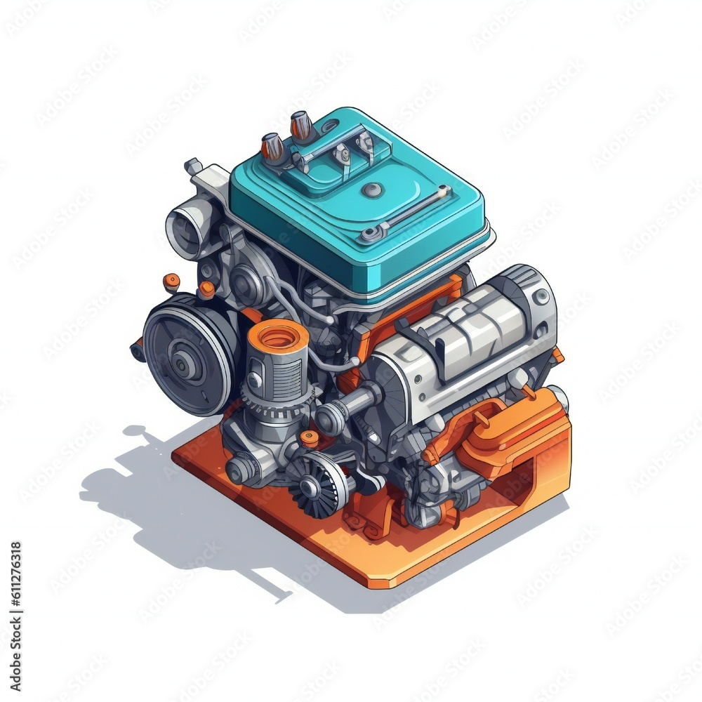 Isometric car engine icon on white background Generative AI