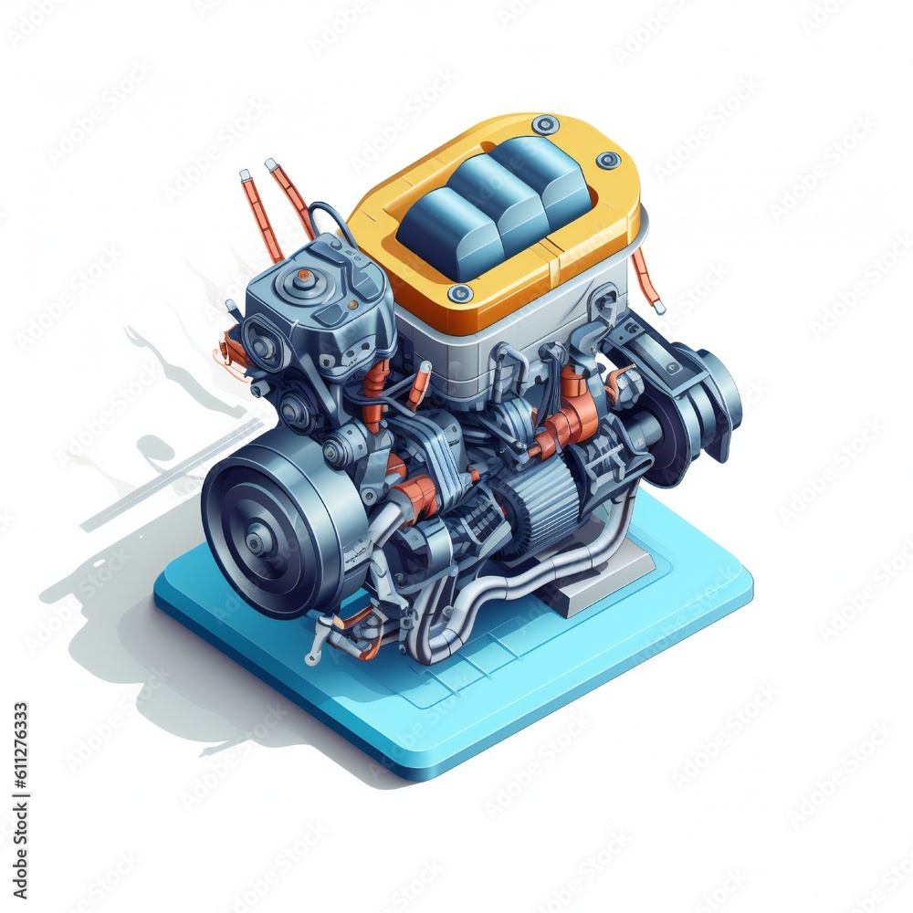 Isometric car engine icon on white background Generative AI