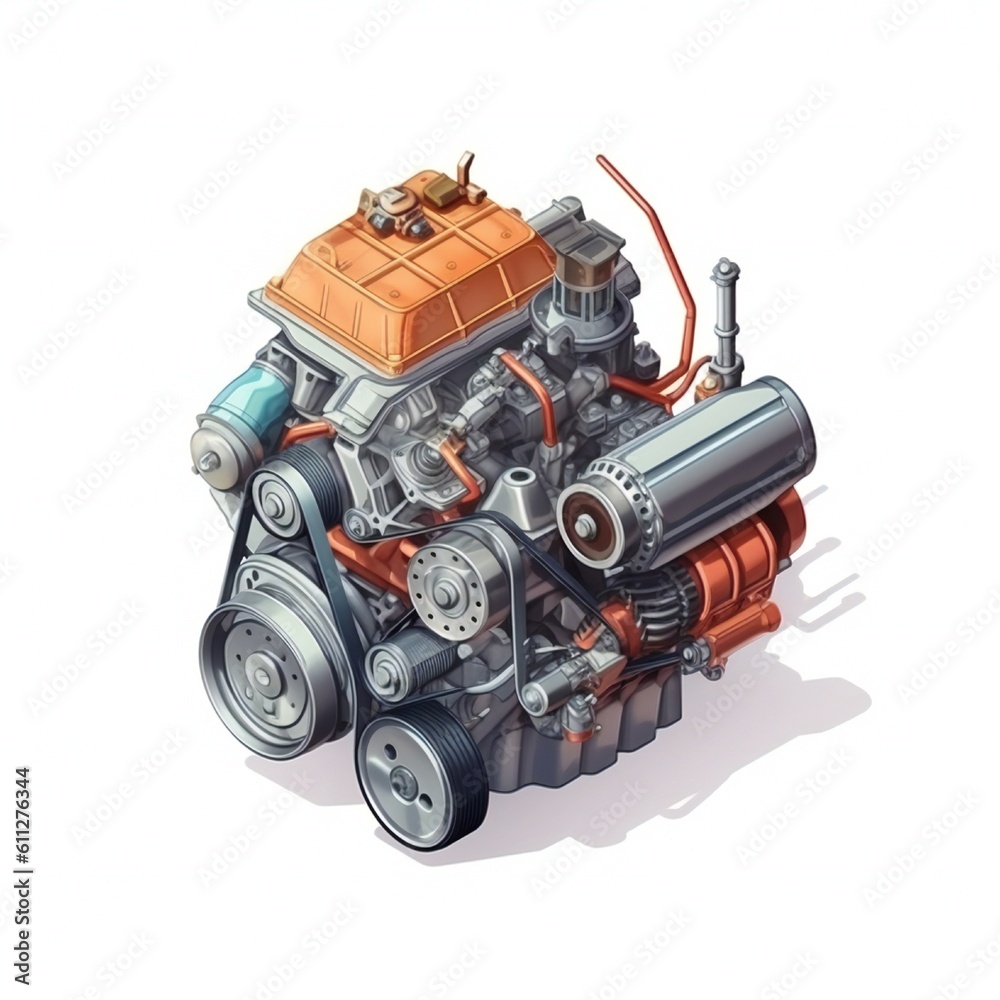 Isometric car engine icon on white background Generative AI Isometric car engine icon on white background Generative AI