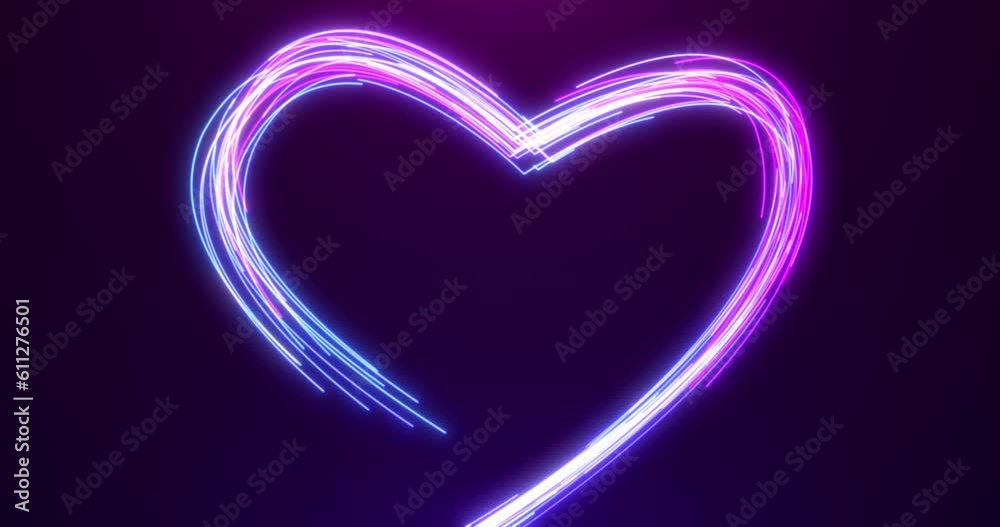 Colorful animation of glowing love.hearts from particles and lines. neon background for Valentine's Day. Video 4k