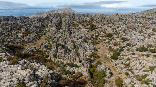 vista aérea de las formaciones rocosas del paraje natural del torcal de Antequera, Andalucía photo