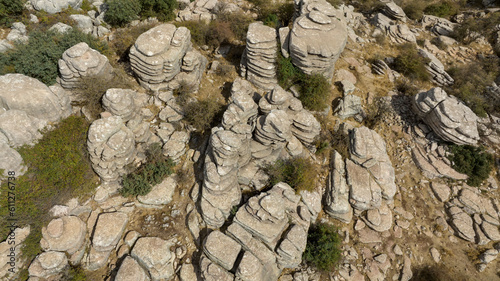 vista aérea de las formaciones rocosas del paraje natural del torcal de Antequera, Andalucía photo