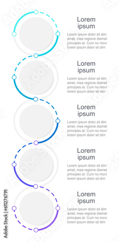 Blue gradient vertical infographic chart design template. Abstract infochart with copy space. Instructional graphics with 5 step sequence. Visual data presentation. Arial Regular font used