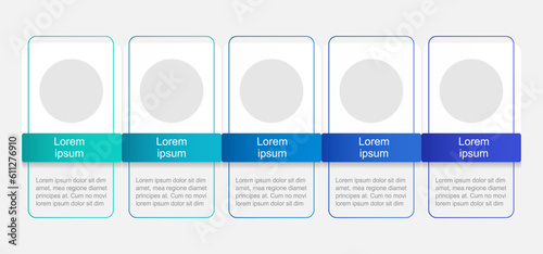 Horizontal gradient infographic chart design template. Abstract infochart with copy space. Instructional graphics with 5 step sequence. Visual data presentation. Arial Regular font used