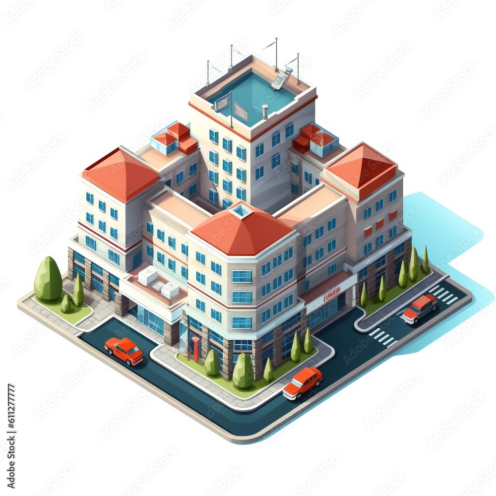 Isometric hospital building icon on white background Generative AI Isometric hospital building icon on white background Generative AI