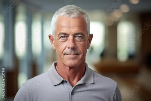 Medium shot portrait photography of a glad mature boy wearing a sporty polo shirt against a serene meditation space background. With generative AI technology