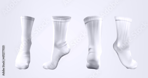 Vector 3d realistic long socks with shadow isolated on white background. Athletic sox clothes mid calf mock up. Template mockup sportswear for playing soccer or basketball.