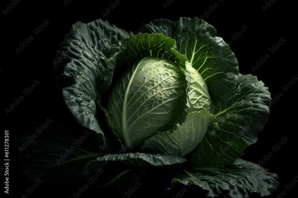 Obraz premium Cabbage black background. Generate Ai