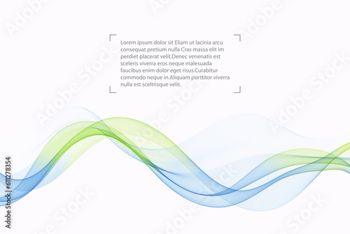 Blue and green lines in the form of an abstract wave of a transparent flow.