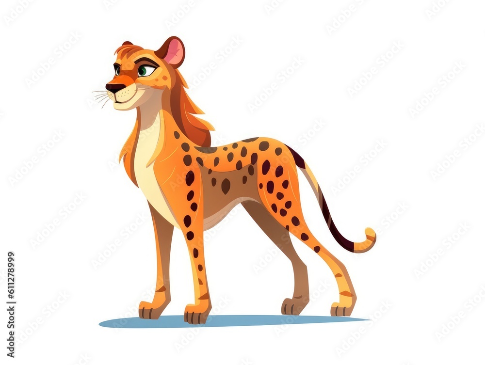 Cheetah in Cartoon Style on white background - generative AI Cheetah in Cartoon Style on white background - generative AI