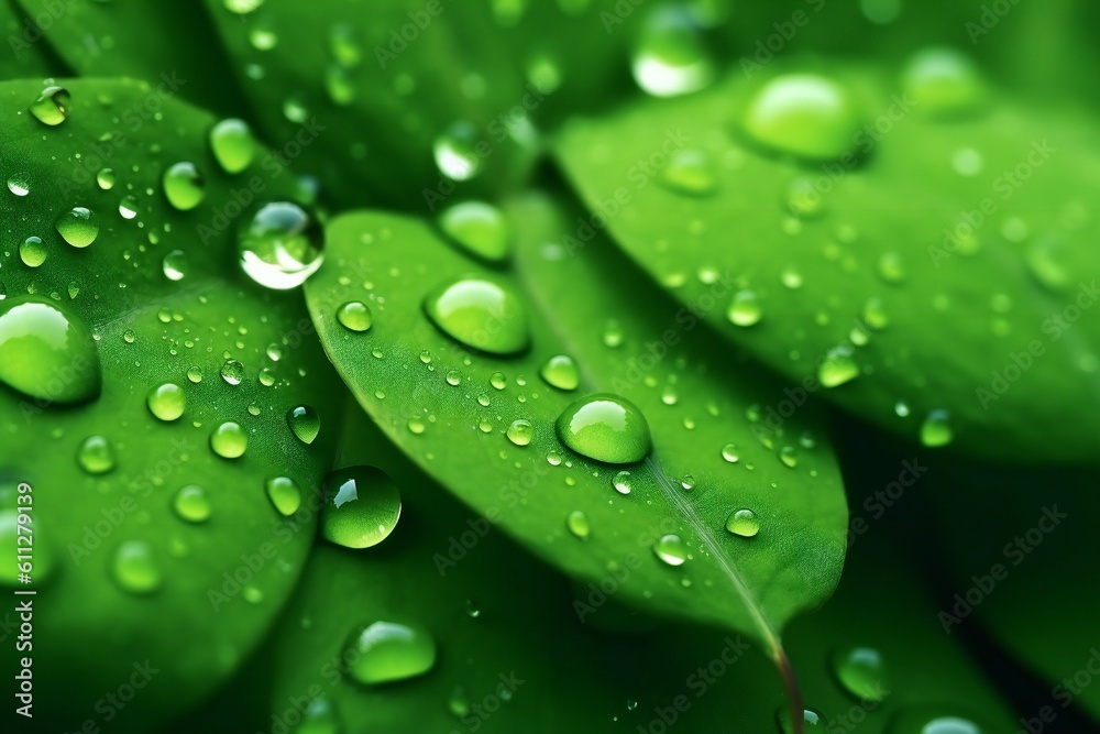 Soft majestic nature green leaves texture with dew Generative AI Soft majestic nature green leaves texture with dew Generative AI