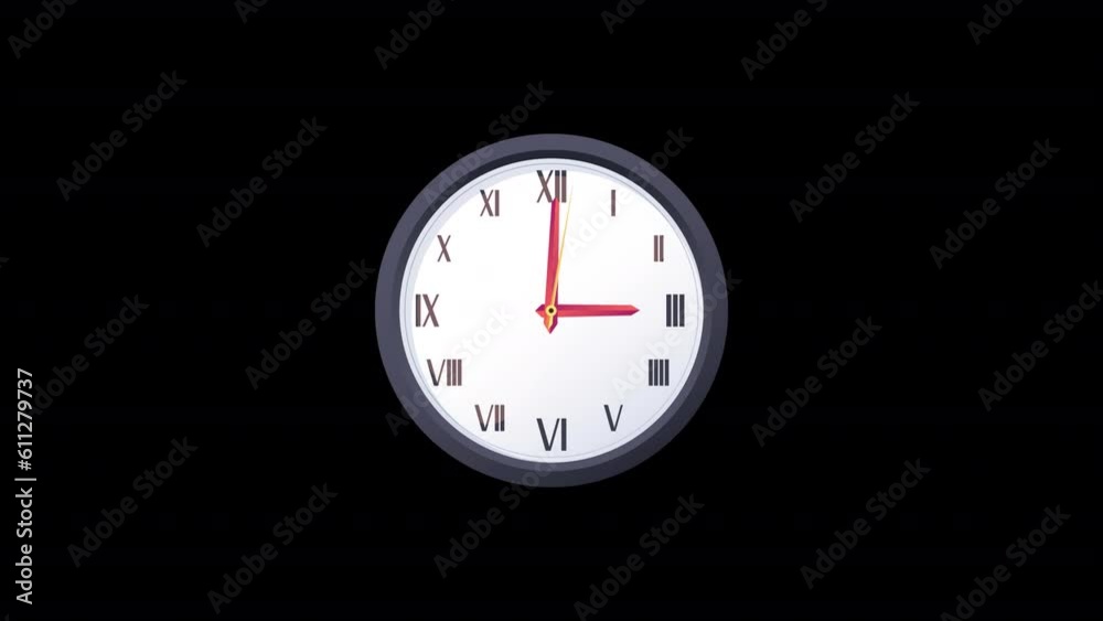 Animated Time Clock Moving on Transparent Background. Clock changes - HD footage of animated clock changes. 12 Hours Animated Time Clock Moving on Transparent Background. Clock changes - HD footage of animated clock changes. 12 Hours