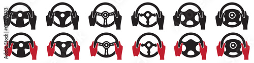 Set of steering wheel vector icons. Car wheel icon. Car control. Vector 10 EPS.