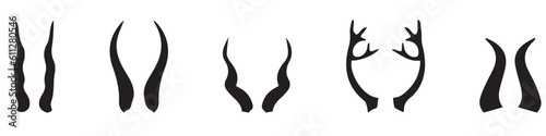 Black silhouettes of different horns, vector.EPS 10
