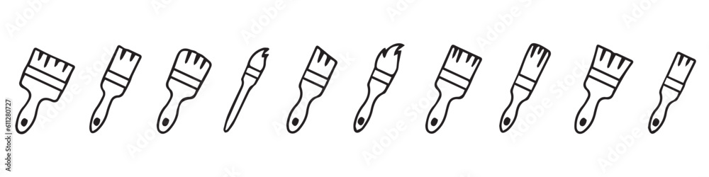 Set of paint brush vector icons. Artist or painter tool. Vector 10 Eps.
