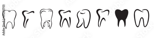 Tooth line icon set. Dental clinic logo. Clean teeth. Vector EPS 10