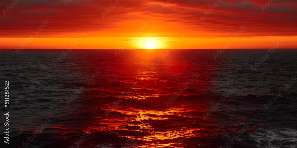 landscape, sunset over the ocean, Generative AI