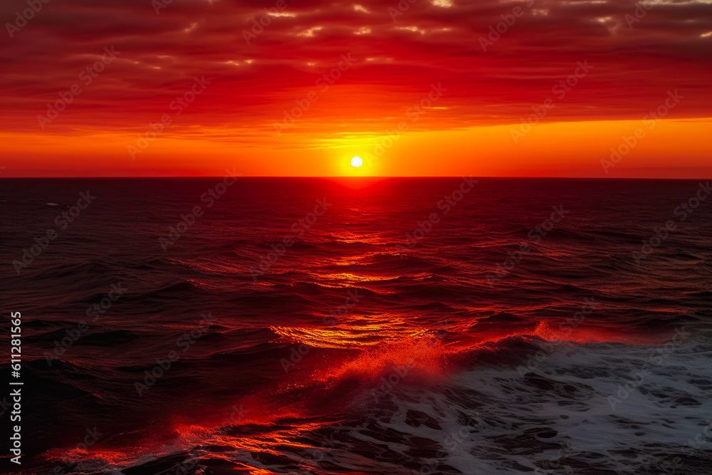 landscape, sunset over the ocean, Generative AI