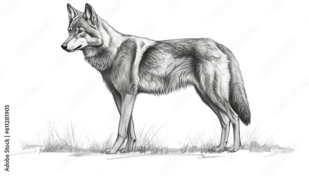 There is a white background with a lone wolf. (Illustration, Generative AI) There is a white background with a lone wolf. (Illustration, Generative AI)