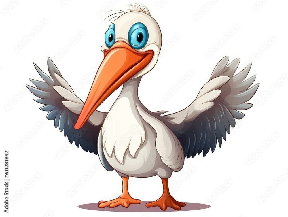 Fototapeta premium Pelican in Cartoon Style on white background - generative AI
