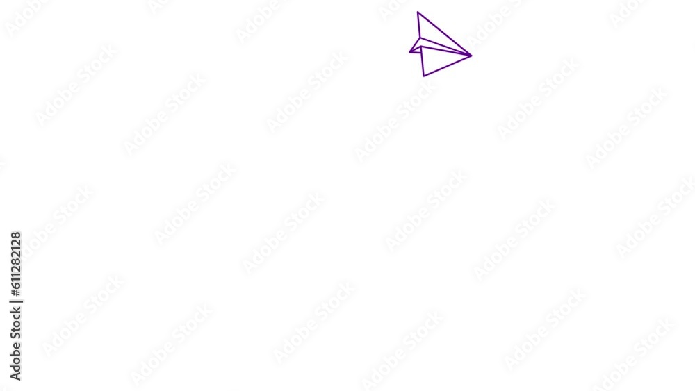 Animated violet icon of paper airplane flying from center. Linear symbol. Concept of airplane travel, business, freedom. Looped video. Vector illustration isolated on a white background. Animated violet icon of paper airplane flying from center. Linear symbol. Concept of airplane travel, business, freedom. Looped video. Vector illustration isolated on a white background.