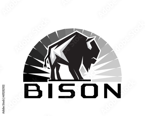 stand bison sun radiant background logo design template illustration inspiration