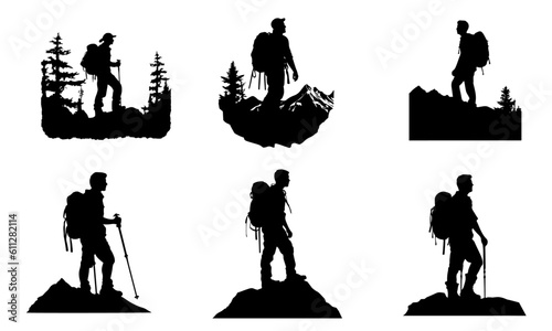 hiker mountain climber adventure silhouette for logo © pickypix