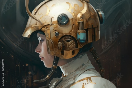 Golden helmet futuristic. Generate Ai