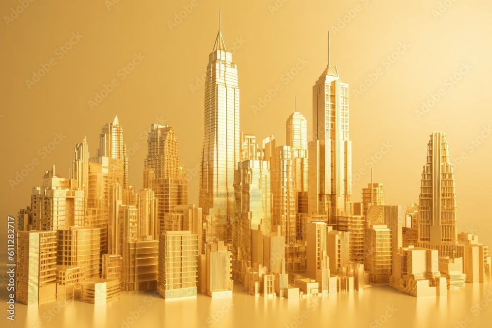 Obraz premium Golden skyscrapers city. Generate Ai