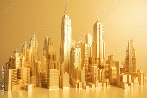 Golden skyscrapers city. Generate Ai