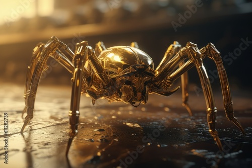 Golden spider robot. Generate Ai © nsit0108