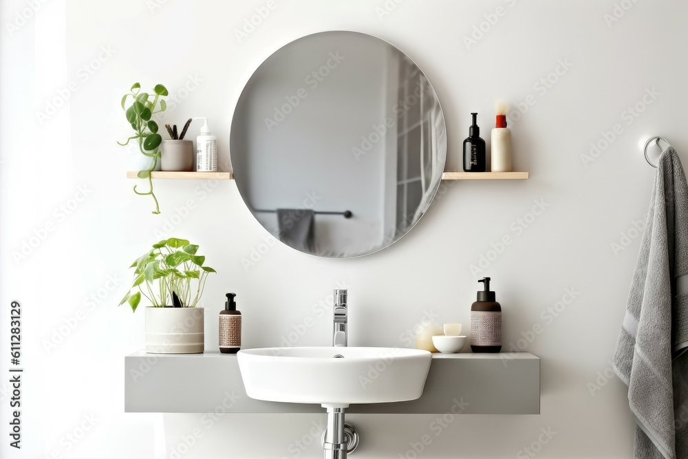 Fototapeta premium Bathroom sink mirror. Generate Ai