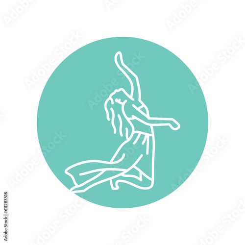 Woman dancing black line icon. Movement meditation.