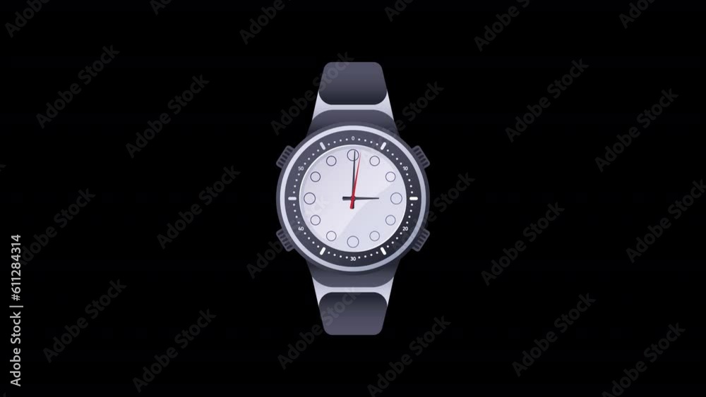 2D mechanical wristwatch 12 Hours | Time running clock motion design on transparent background 2D mechanical wristwatch 12 Hours | Time running clock motion design on transparent background