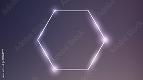 Neon hexagon frame with shining effects